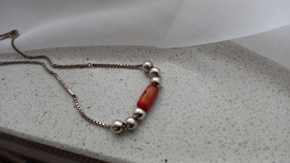 Naszyjnik srebro  koral