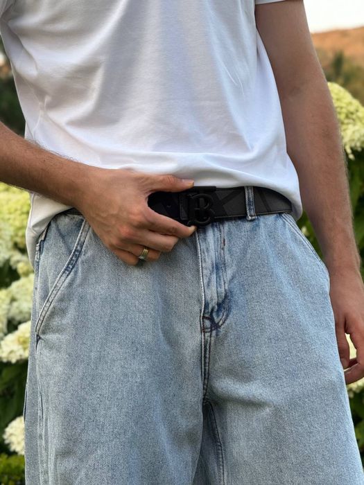 Ремінь Burberry чоловічий пасок шкіряний Барбері чорний ремень Барбери