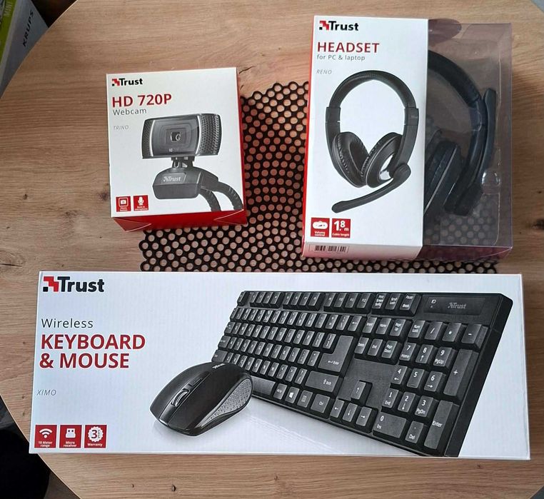 ZESTAW - Słuchawki, klawiatura kamera - Trust Qoby 4-in-1 Home Office Bundle