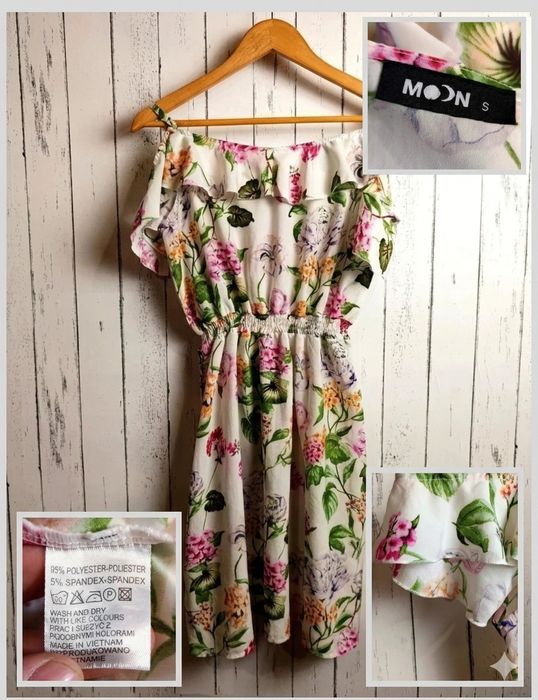 Moon Sukienka Vintage floral Biała S Kolorowe Kwiaty