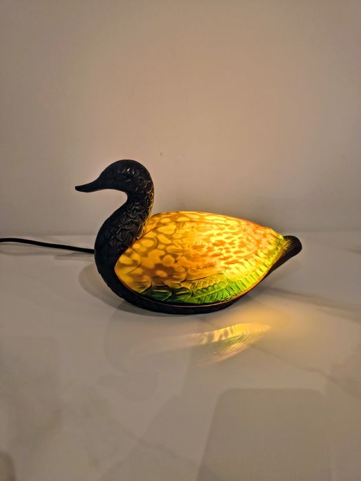 Mosiężna lampa  biurowa nocna witrażowa "kaczka" Tiffany