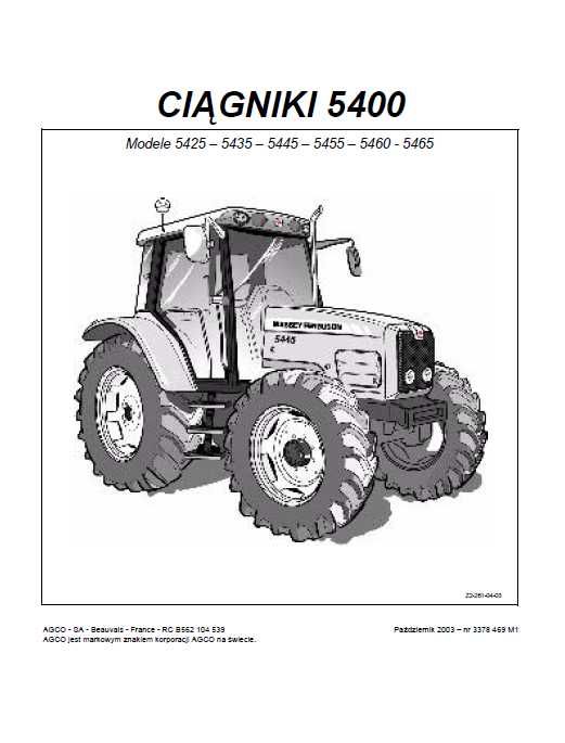 Instrukcja obsługi MASSEY FERGUSON 5425 - 5465 MF seria 5400