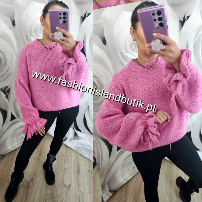 Sweter chmurka z falbankami i wstążkaki przy rękawach