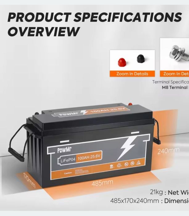 POWMR 24V 100Ah LiFeP04