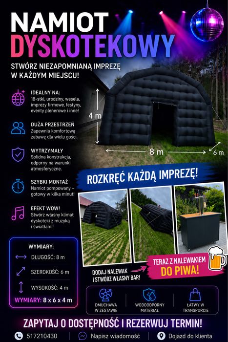 Wynajem Namiotu Dyskotekowegoz nalewakiem do piwa