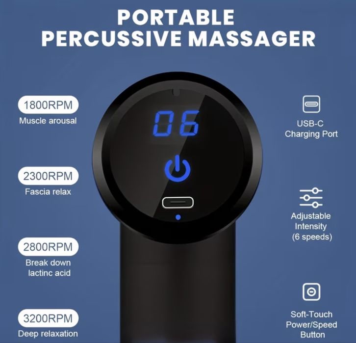 Pistola de massagem com 4 cabeças diferentes