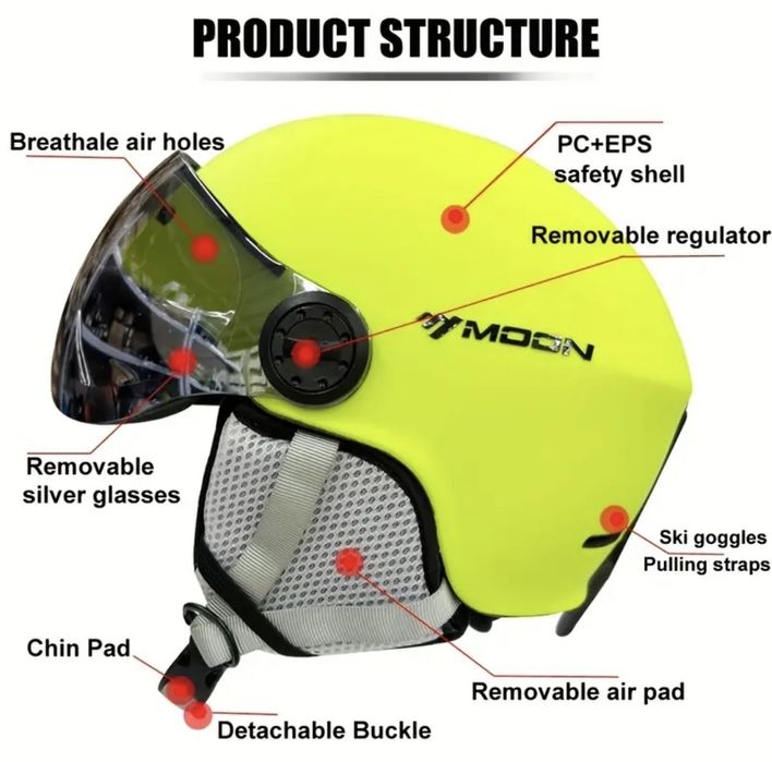 Якісний шолом для лиж MOON з окулярами, розмір М(55-58см), L(58-61см)