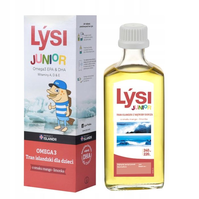tran lysi dla dzieci mango-limonka omega 3 dha epa witaminy a d e 240 ml