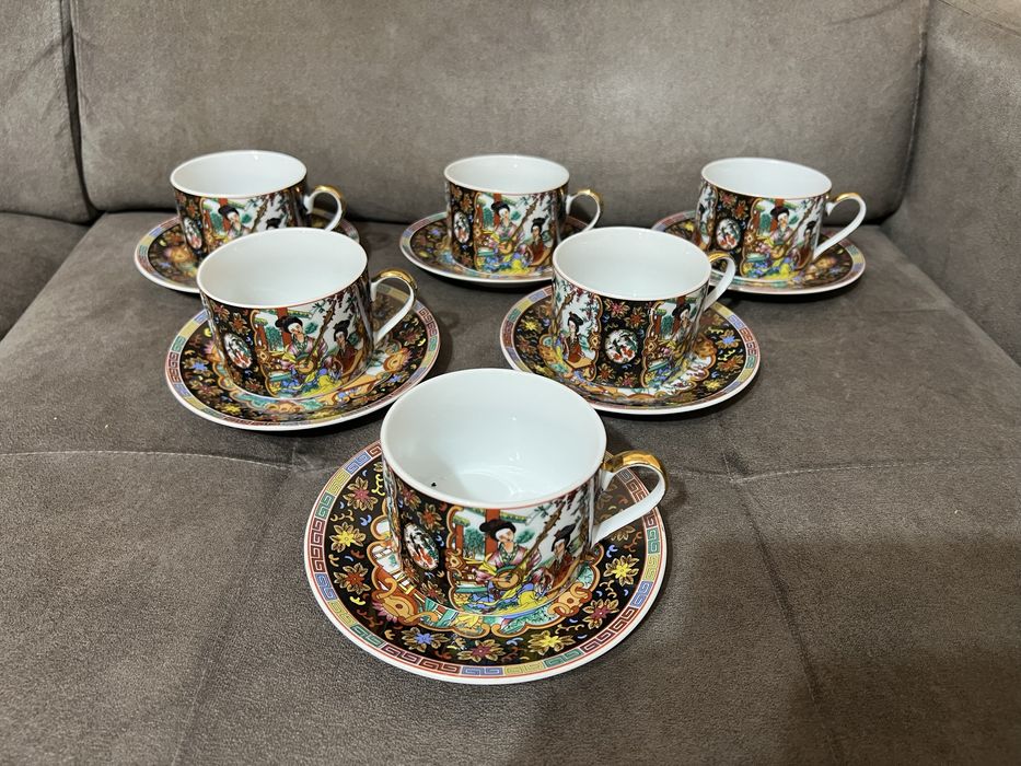 Yiwei Porcelain Chińska Porcelana 6 Sztuk Talerzyk i Filiżanka
