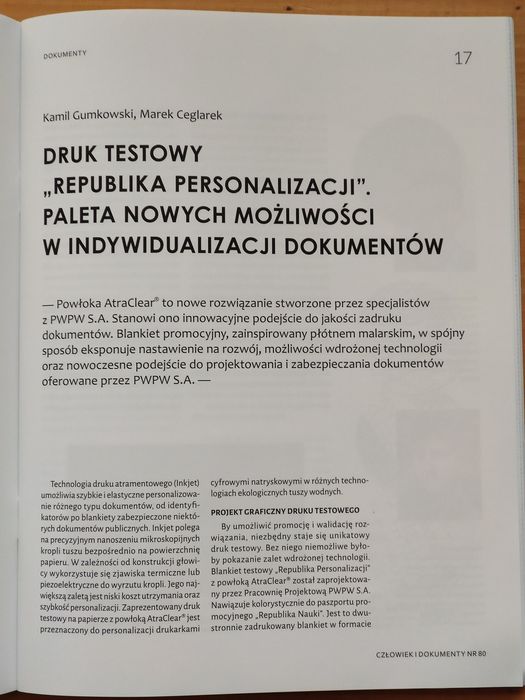 Druki Testowe Republika Personalizacji Magazyn PWPW Człowiek i Dokumenty