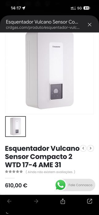 Esquentador Vulcano Sensor Compacto 2 – Gás Propano (G31)
