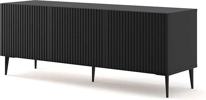 Szafka RTV RAVENNA B 150 cm 3D frez czarny mat