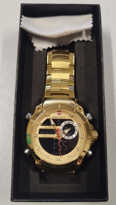 Relógio dourado naviforce para homem, novo