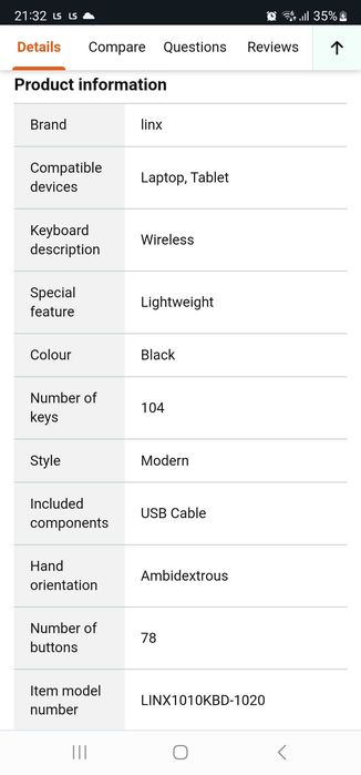 Teclado modelo Linx1010/1020KBD