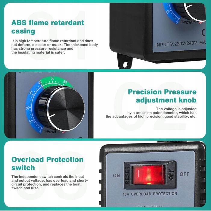 Regulator prędkości/napięcia 230 V 4000 W do szlifierek kątowych