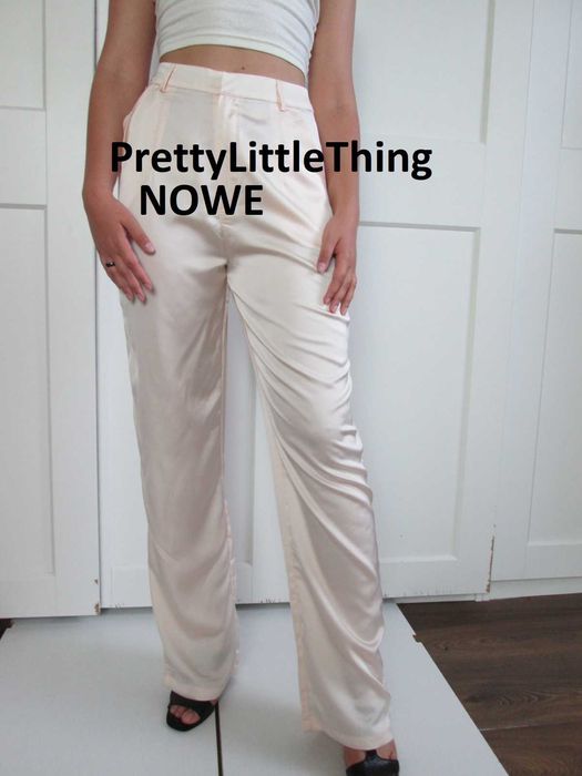 PrettyLittleThing spodnie satyna luźne piżamowy styl Pyjamacore 8 S 36