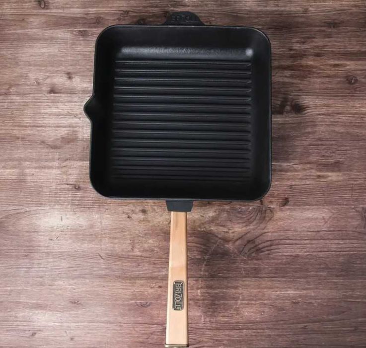 Чугунная сковорода гриль оптима с ручкой квадратная 260х50мм