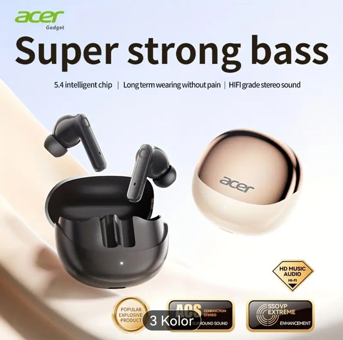 Słuchawki bezprzewodowe Acer In-Ear-TWS, super efekt stereo, 2 kolory.