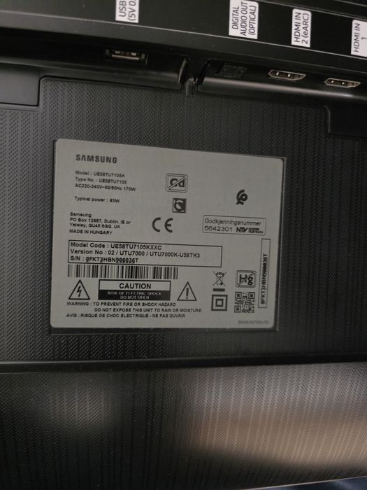 Samsung 58" Avariado (Para Peças)