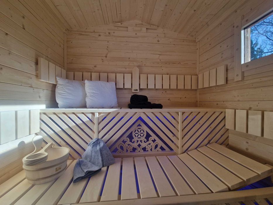 SAUNA FIŃSKA sucha ogrodowa typu domek HARVIA piec + kamienie