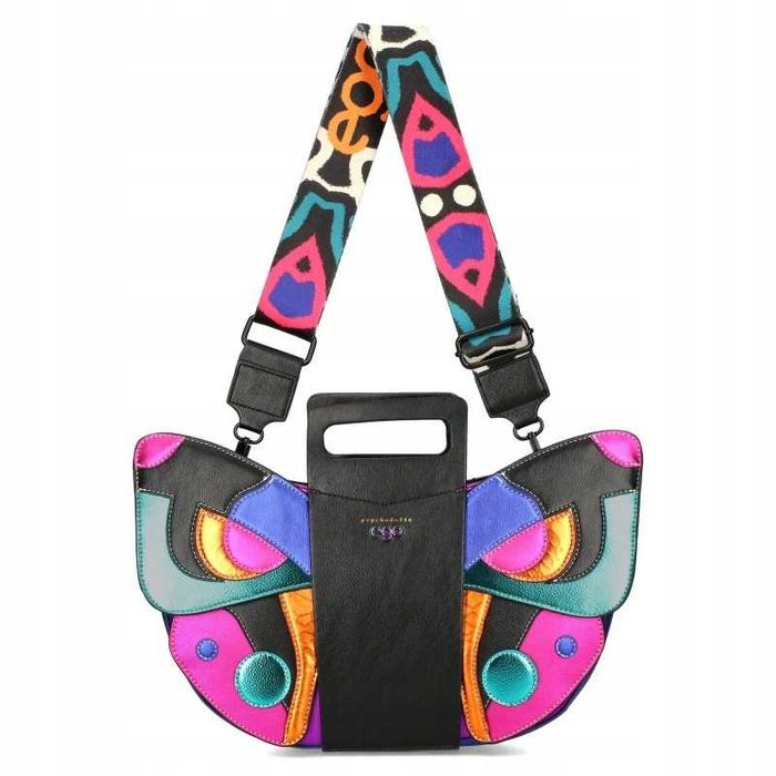 EGO Torebka Damska Listonoszka Odpinany Motyl Skóra Logowany Pasek