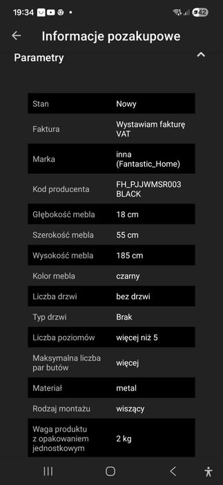 Wieszak na buty montaż na drzwiach lub ścianie