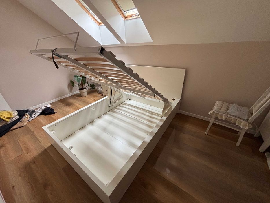 Łóżko_Stelaż_IKEA MALM 140×200 cm z pojemnikiem – biały – Stan Bardzo Dobry!