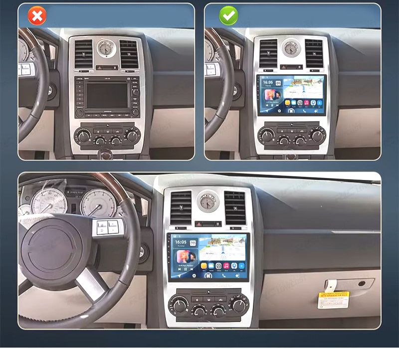 RÁDIO GPS 9'' ANDROID 13 CHRYSLER 300C 06-10 2 DIN 4GB+64GB