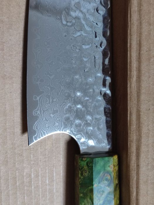 Кованый поварской нож Кирицуке японской дамасской стали 45 слоев HRC59