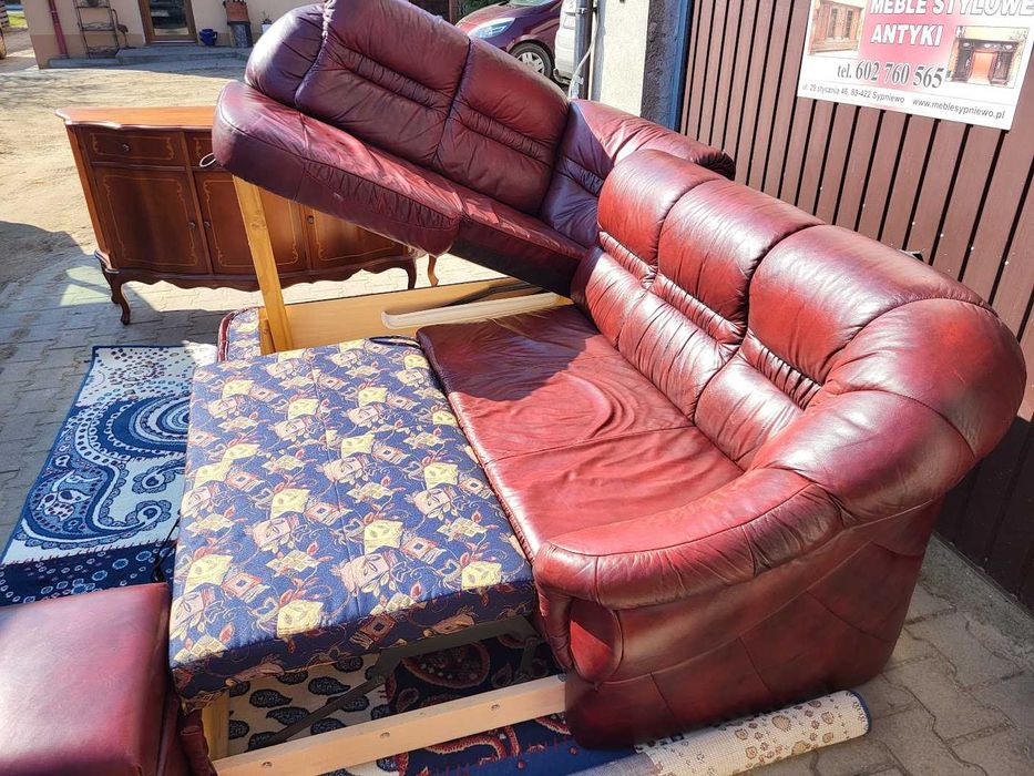 Narożnik wypoczynkowy ze skóry naturalnej  z funkcją spania WYPRZEDAŻ!