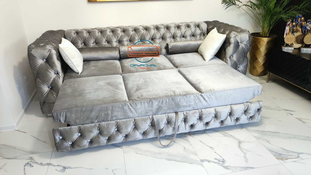 Piękny zestaw cheesterfield  funkcja  spania kryształki NR 4/2023