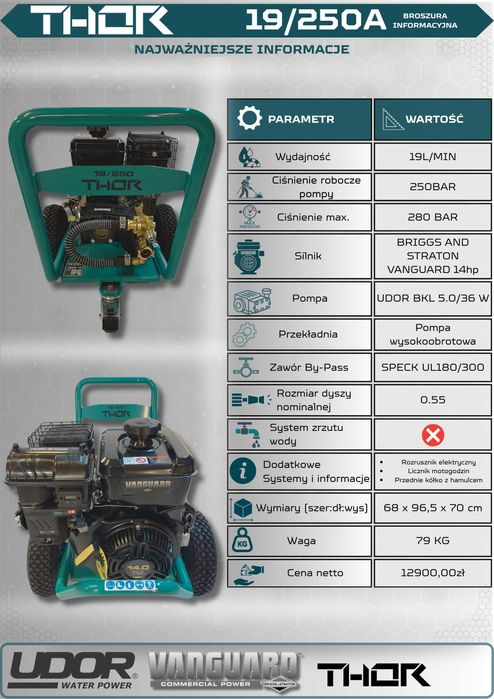 Myjka ciśnieniowa THOR 19/250A – 19L/min 250 bar *Vanguard 14KM*UDOR*