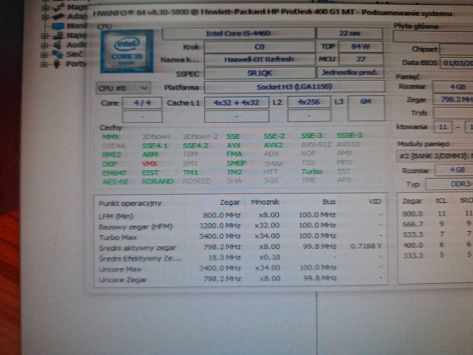 Komputer HP Prodesk 400 G1 MT I5 4460 8GB RAM