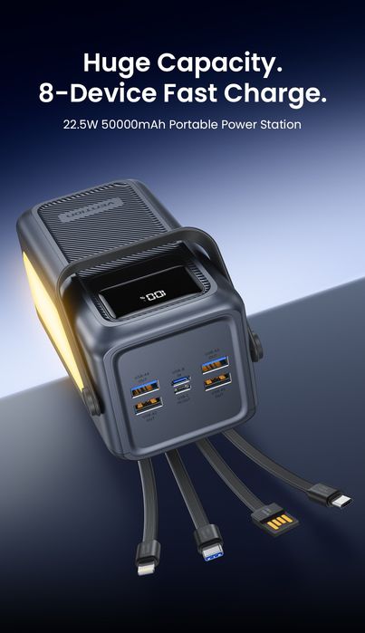 Повербанк Vention FKW 50000mAh 22.5W з вбудованими кабелями і ліхтарем