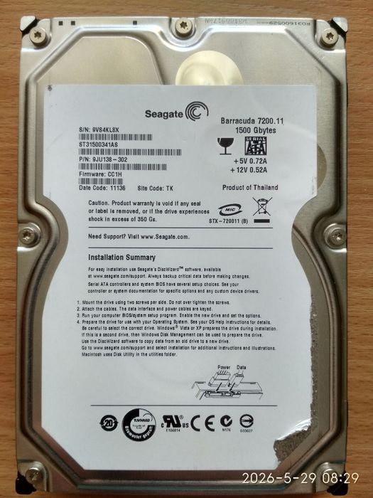 НЕробочий ST31500341AS жорсткий диск SATA seagate 1.5TB HDD