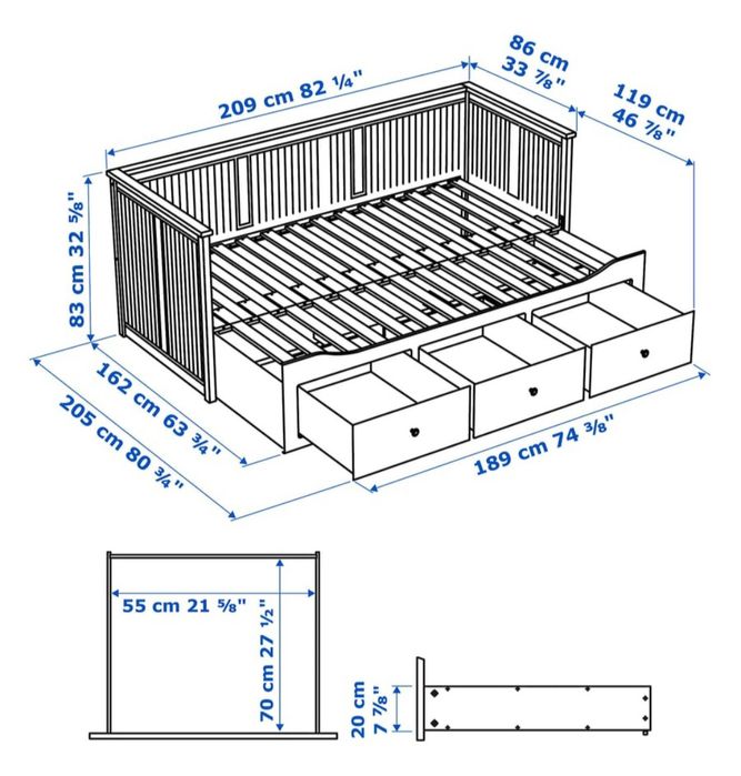Vendo cama de casal que se fecha e fica sofá. Tem 3 gavetas. 2 colchões incluídos que precisam ser lavados! Transporte a cargo do comprador.