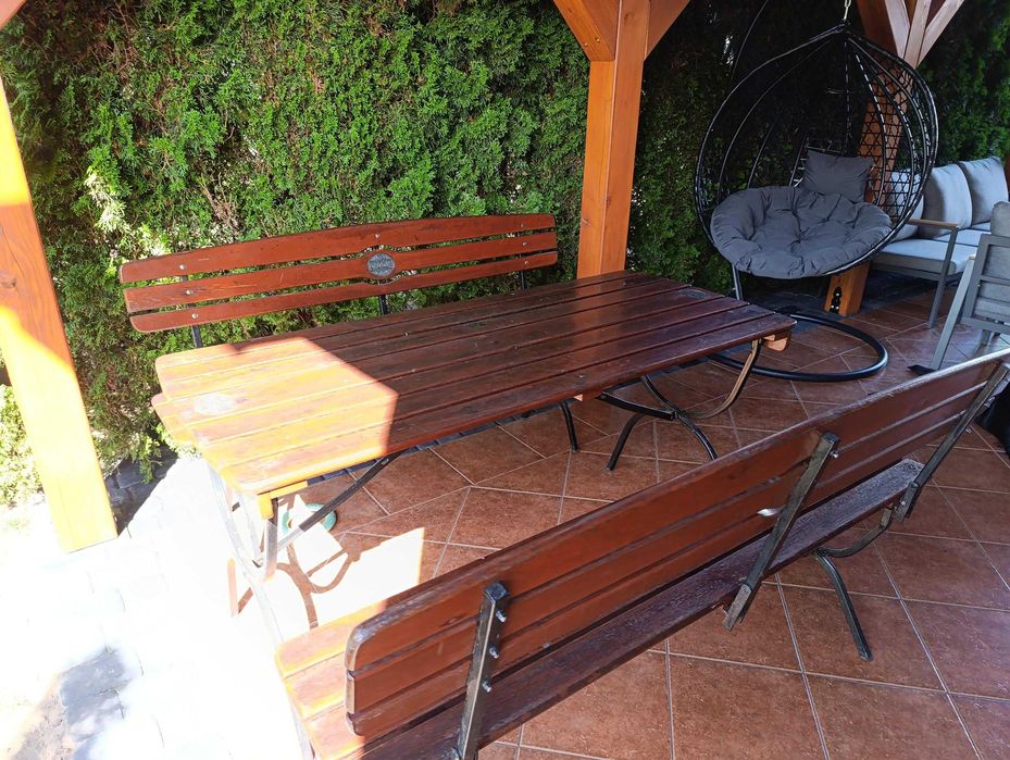 zestaw ogrodowy Stół 150 + 2x ławka drewniany