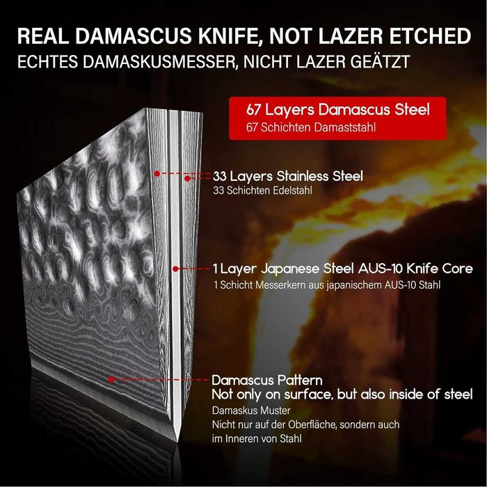 Ніж шеф-кухаря професійний SHAN ZU Chef Knife 67 слоїв дамаської сталі