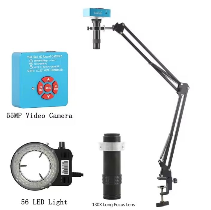 4K Мікроскоп з цифровою камерою 55MP, LED підсвічуванням та стійкою