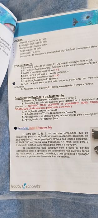 Manual de máquina de multifunções para tratamentos de rosto