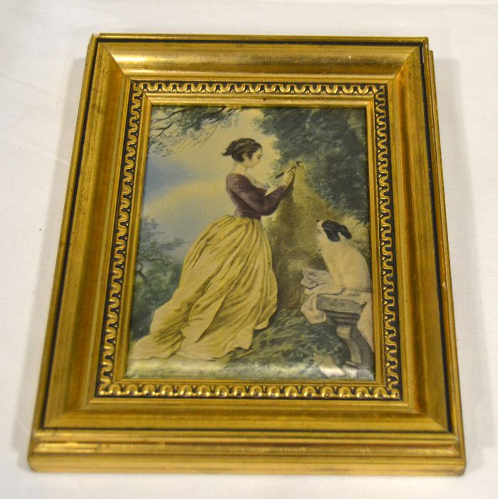 Par de pequenos quadros pintados sobre seda