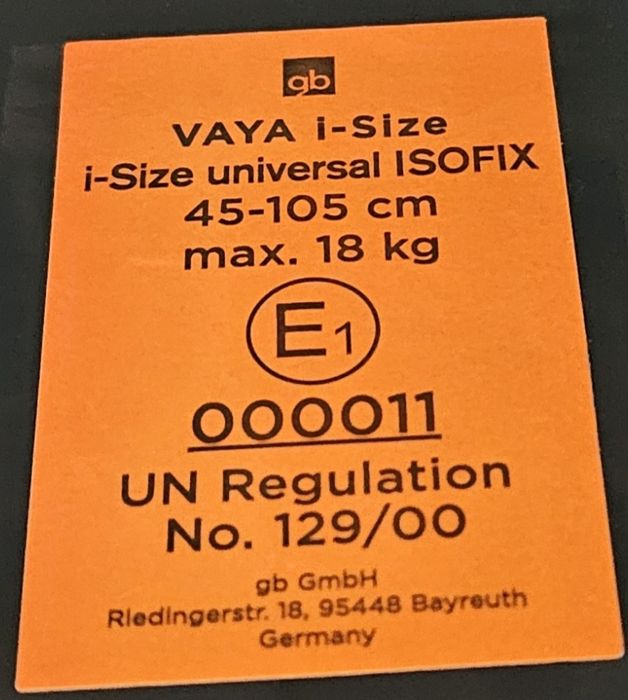 Cadeira Vaya plus i-size 45cm a 105cm, máximo 18kg. Dos 0 meses ao limite 105 cm ou 18kg.