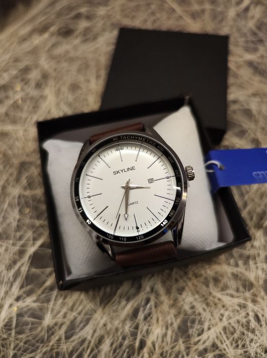 Relógio de pulso masculino, castanho em pele da Skyline