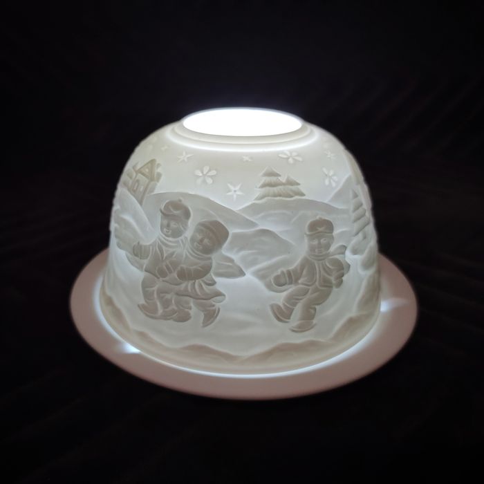 Porcelanowy lampion, świecznik tea light, zima, święta, kulig