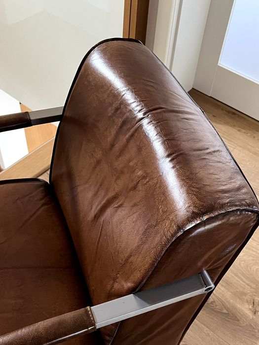 Fotel industrialny do stołu salonu biurowy Krzesło Skóra Metal Retro