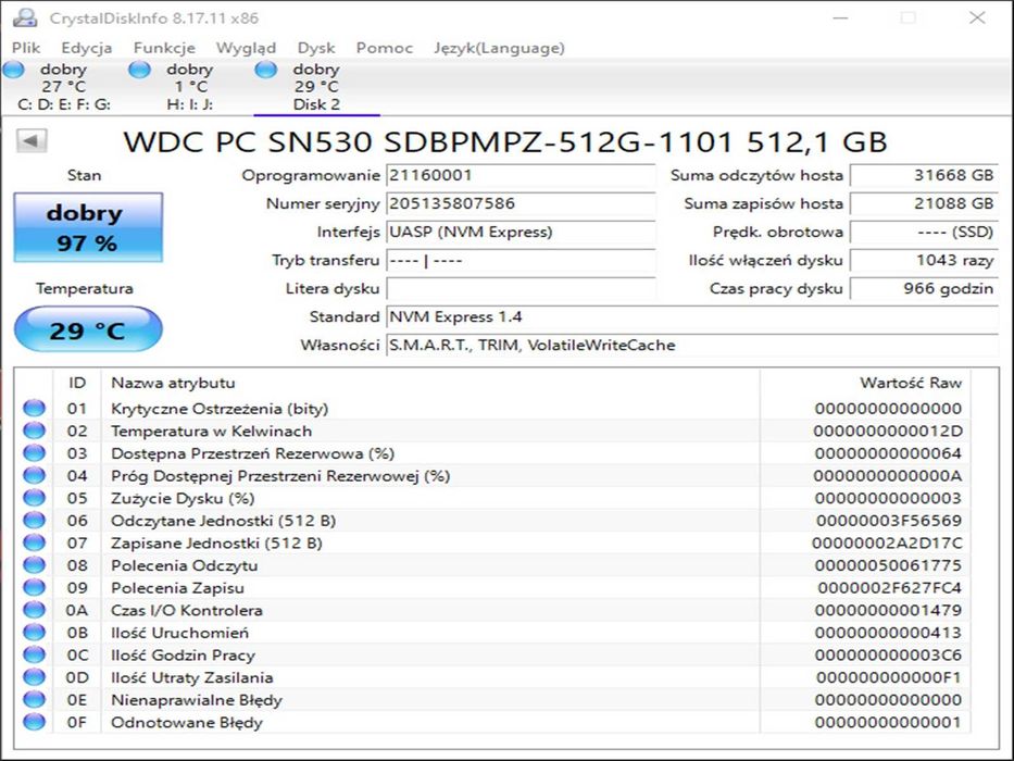 SSD M2 NVMe 512GB WD sN530 - 2242