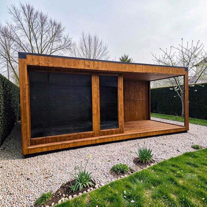 Sauna ogrodowa 6 × 2,5 m z zadaszeniem PRODUCENT strefa SPA