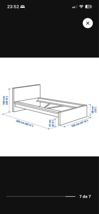 Cama ikea malm 90X200 + estrado + colchão