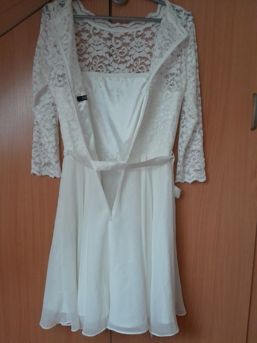 Suknia midi biała koronkowa r.38"Swing "nowa.