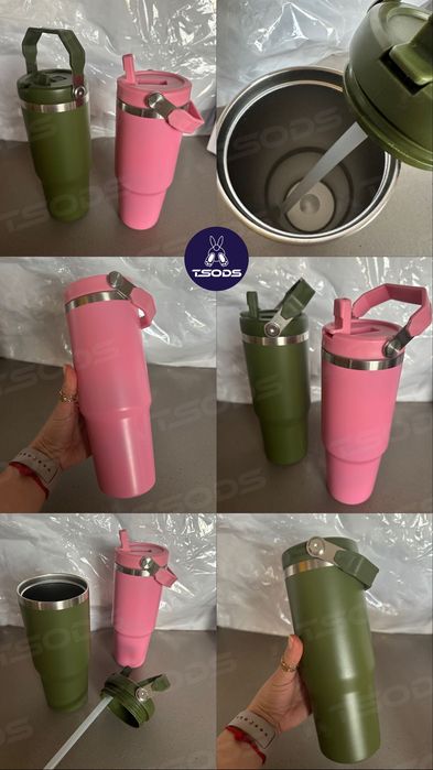 Термокружка под Stanley Quencher 40oz 30оз Стэнли кружка с трубочкой термокружка с ручкой и трубочкой Стенли стиль 1,2 л белая черная 0,9 л розовая